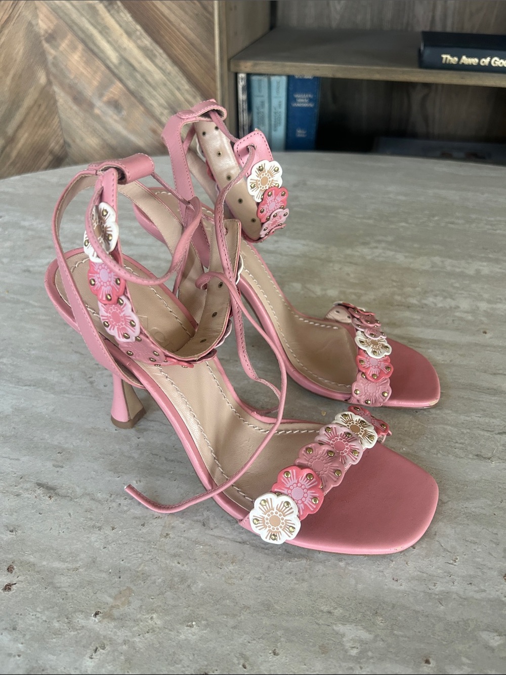 Coach Pink Floral Applique Lace-Up Heels